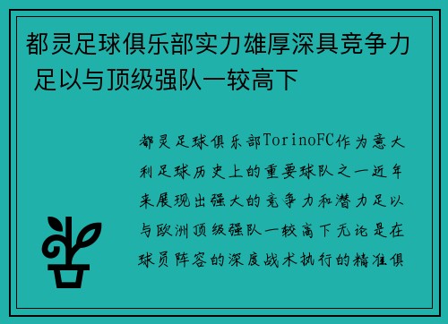 都灵足球俱乐部实力雄厚深具竞争力 足以与顶级强队一较高下