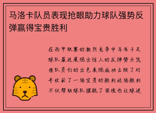 马洛卡队员表现抢眼助力球队强势反弹赢得宝贵胜利