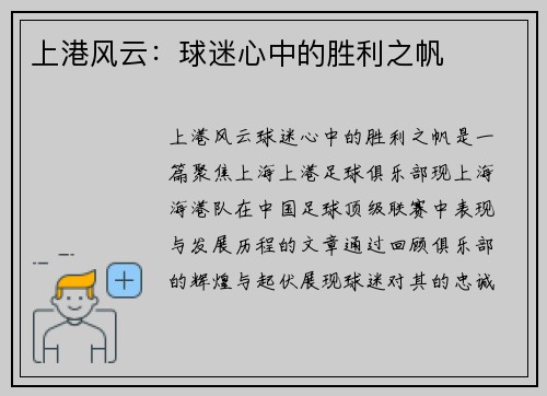 上港风云：球迷心中的胜利之帆